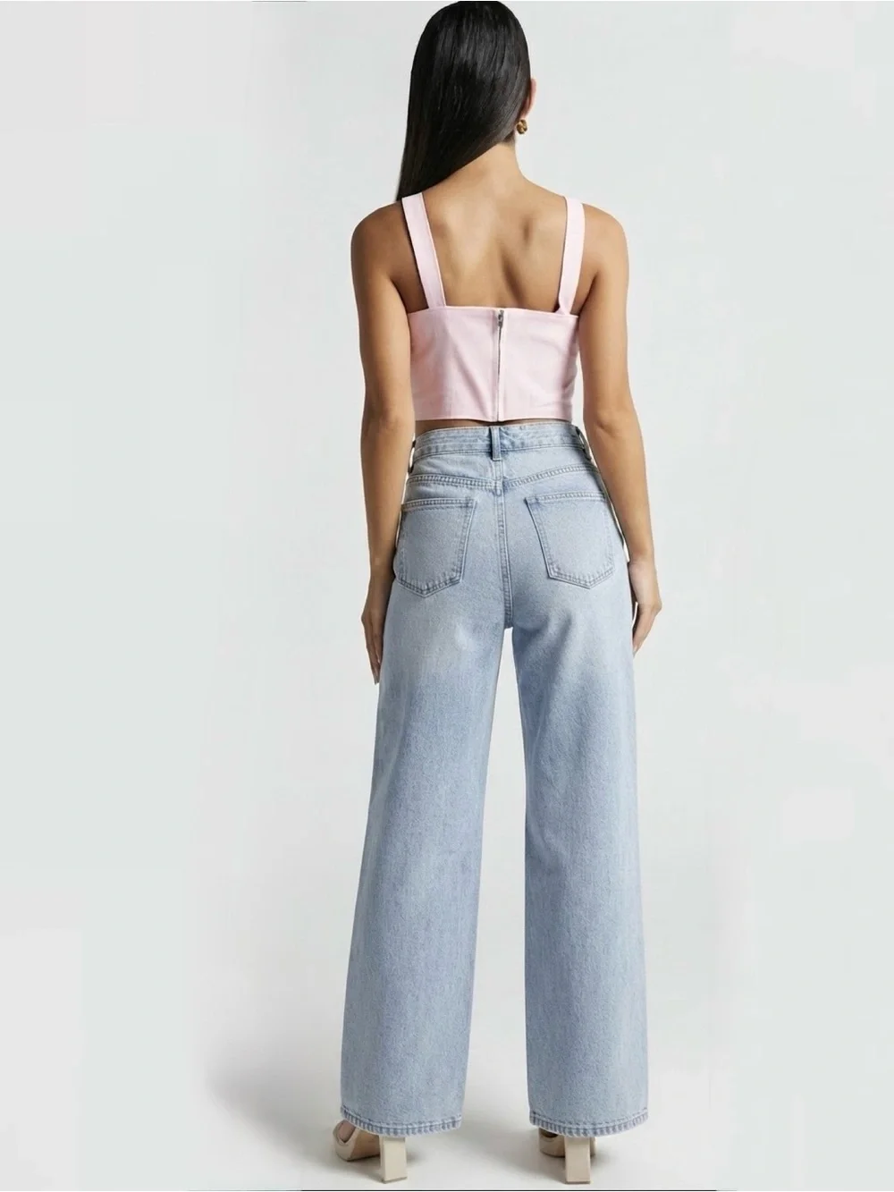 Showpo. Kiky Light Pink Fitted Cropped Tank Bralette Zips US 10 NWT TOP ONLY
